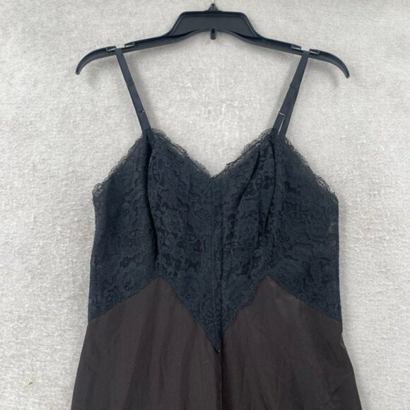 Vintage Vanity Fair Nightgown Size 36 Nylon Sexy Lace Black Brown Slip Dress - Picture 6 of 11